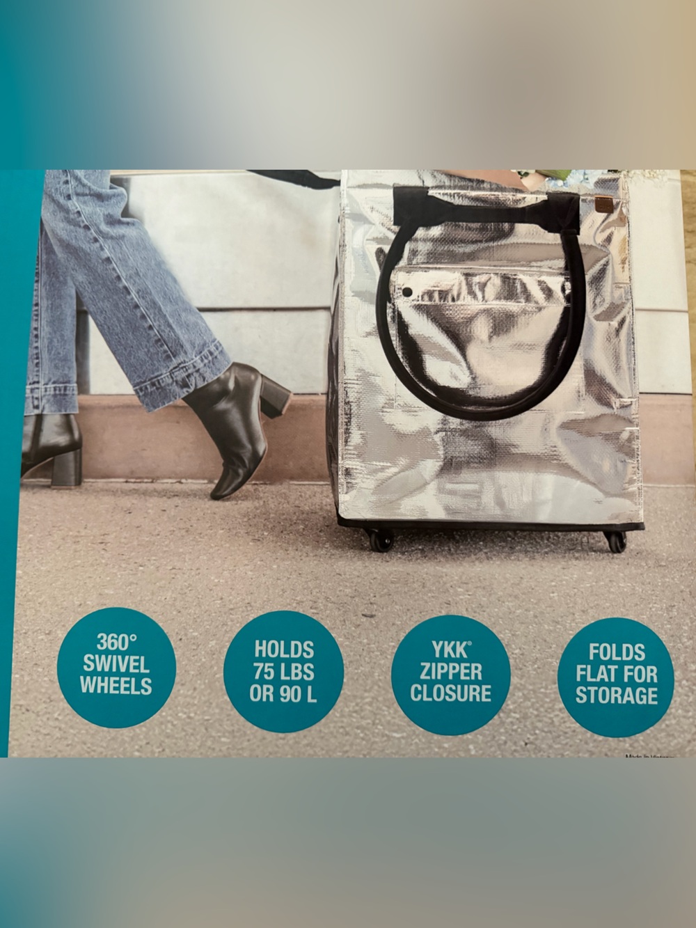 CleverMade Foldable Tote Bag on Wheels - Silver - Picture 2 of 5